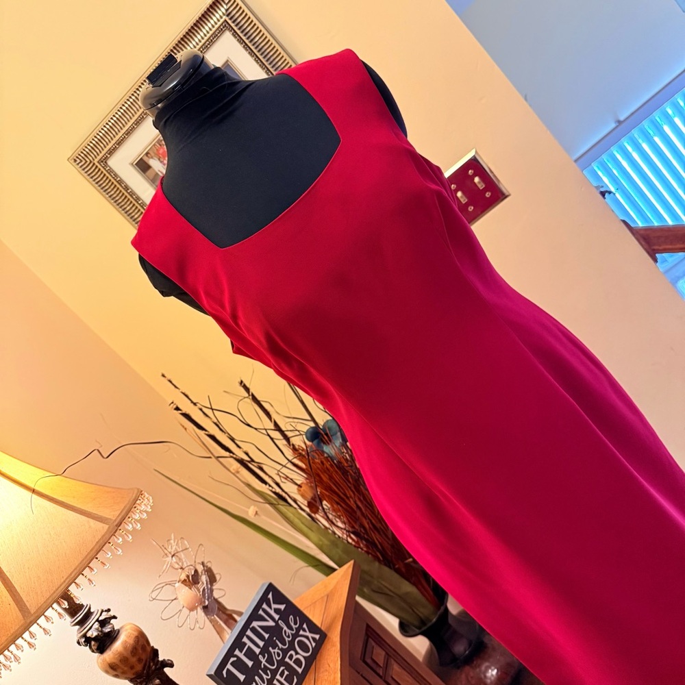 Elegant Red Sleeveless Tailored Dress - Picture 3 of 16
